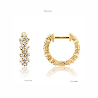 Natural Cluster Diamond Huggies Earrings 14k Gold Stacked Diamond Hoops Earrings - Image 1 of 3