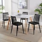 Dining Table Set 120cm White Top Wooden Legs 4 Geometric Black Kitchen Chairs