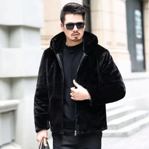 Men Faux Fur Hooded Coat Jackets Furry Warm Zip Up Parka Overcoat Outwear Winter - Picture 1 of 11