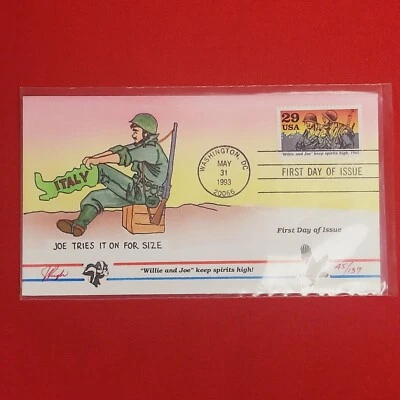 First Day Issue Willie and Joe Keep Spirits High Stamp Cache Envelope Enclosure - Image 1 of 4