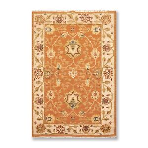 3'10" x 5'10" Nourison Nourmak Hand Knotted Wool High Low Pile Area Rug Orange
