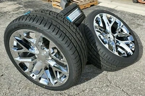 24" fits Chevy Silverado Wheels & Tires Package Snowflake CK156 1500 Chrome Rims - Picture 1 of 12