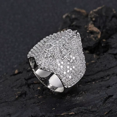 Anel masculino Jesus Cross grande deslumbrante rosa tamanho 7,8,9,10 chapeamento de ouro branco 18k - Imagem 1 de 4