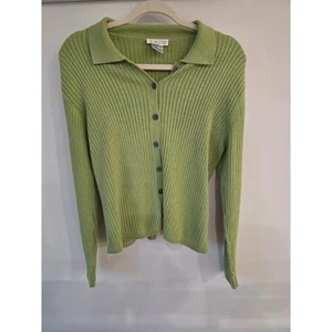 Talbots Damen grün Rippstrick Kragen Knopfleiste Cardigan Pullover Größe M - Bild 1 von 7
