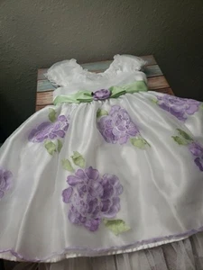 Jona Michelle Flower Girl Formal Dress Wedding White/Purple Satin Lace Trim 4T - Picture 1 of 24