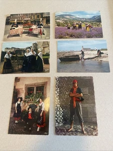 Lot of 6 Vintage France Postcards Folk Costumes Provence Brittany Alsace People - Picture 1 of 6