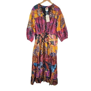 Farm Rio Womens 3X Maxi Dress With Drawstring Waist & Balloon Sleeves Tiered - Picture 1 of 9
