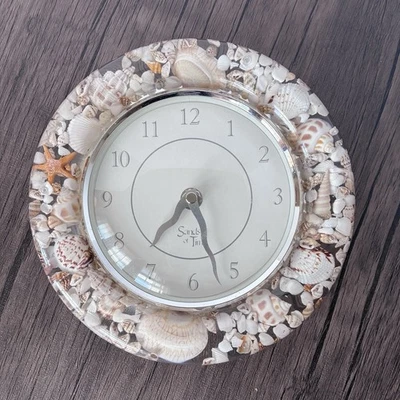 Seashell Wall Clock 8" Lucite Vomit Ocean Beach Coastal Nautical Decor Vintage - Image 1 of 4