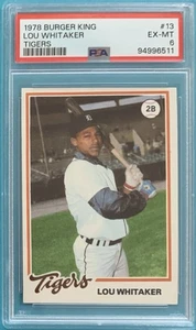 1978 Topps Burger King #13 Lou Whitaker PSA 6 EX-MT Rookie Card - Picture 1 of 2