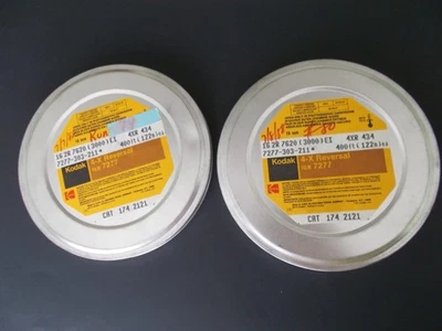 Kodak 1988 2 botes de película vacíos de 16 mm latas de metal redondas de 400 ft 7 1/4"x1" ¡Súper! Foto 1 de 4