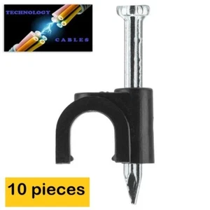 10pc Cable Clips Black 7mm with Mortar Nail to Suit RG6 Quad Coax Antenna Cable - Picture 1 of 4