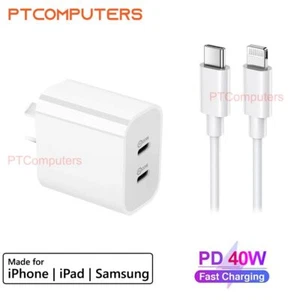 Dual Type-C Wall Power Adapter 40W Fast Charger For iPhone 15 14 13 pro Samsung - Picture 1 of 17