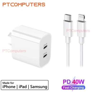 Dual Type-C Wall Power Adapter 40W Fast Charger For iPhone 15 14 13 pro Samsung - image 1 of 4