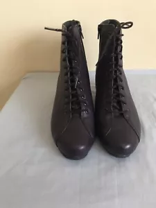 ZIERA PURPLE LEATHER LACE UP ANKLE BOOTS SIZE 38.5 XW PRELOVED - Picture 1 of 5