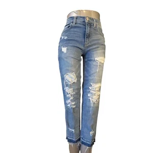 Justice Jeans Girls 14 Distressed Mid Rise Mini Mom Adj Waist Stretch (W24 L23) - Picture 1 of 16