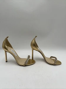 Jimmy Choo Women's Shiloh 100 Crystal Embellished High-Heel Sandals Gold Size 39 - Picture 1 of 5