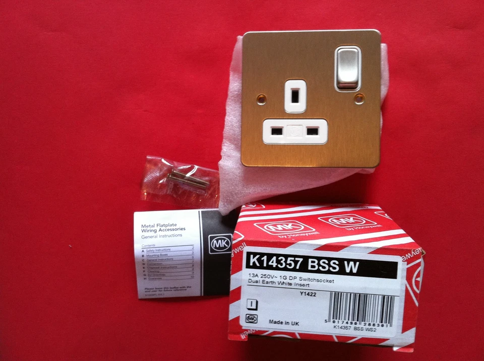 MK Brushed Stainless Steel 13A 1G DP Flatplate Switchsocket K14357 BSS W  - Image 1 of 1