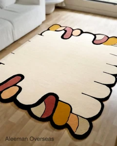 Multicolor Irregular Design Hand Tufted 100% Wool Handmade Area Rugs For Bedroom - Picture 1 of 4