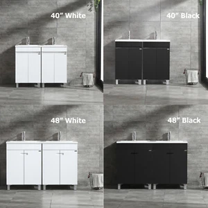 40"/48" Bathroom Vanity Double Sink Cabinet with Faucet & Drain Set White/Black - Picture 1 of 23