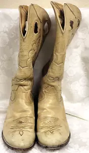 Vintage Tony Lama Style 6269 Cream Leather Cowboy Boots. 10.5 D - Picture 1 of 4