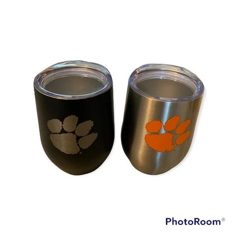 NEW Clemson Tigers 2-Pack Stainless Steel Wine Glasses w/ Vacuum Lid 12oz Cover