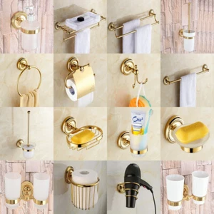 Luxury Gold Color Brass Bathroom Accessories Set Bath Hardware Towel Bar mset006 - Picture 1 of 56