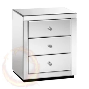 Artiss Mirrored Bedside Table Drawers Furniture Mirror Glass Presia Silver - Picture 1 of 9