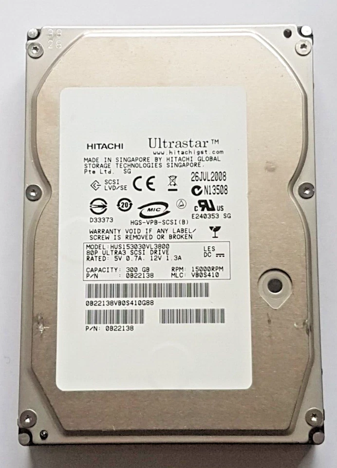 300 GB Hitachi Ultrastar HUS153030VL3800 15K U320-LVD SCSI 80Pin 3.5" Hard Drive - Image 1 of 1