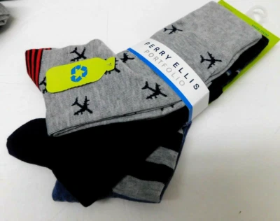 Paquete de 3 pares de calcetines de vestir Perry Ellis Portfolio para hombre talla 7-12 estilo 819112 Foto 1 de 4