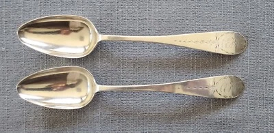 Pair 18th Century American Coin Silver Serving Spoons - Image 1 of 4