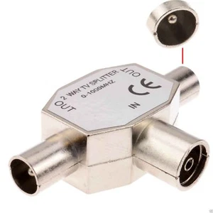 2 Way RF TV Freeview Push Style Coax Splitter 1 Input to 2 Outputs - Bild 1 von 5