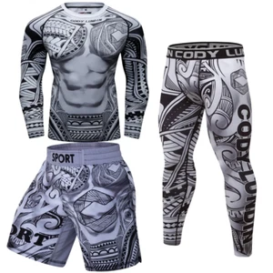 Men'S Sport Compression Suit Running Set MMA Boxing Shorts Rashguard Workout Gym - Picture 1 of 12