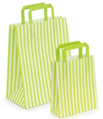 Зеленая полоска плоские ручки сумки ~ день рождения бумага Подарочная сумка 10/20/30 - Изображение 1 из 3