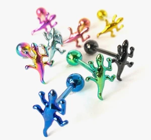 1pc Lizard Design Tongue Ring Titanium Anodized 14g Tounge Barbell Body Jewelry - Picture 1 of 4