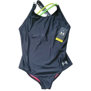 Under Armour Swimsuit Girls Size 16 Black One Piece UA Racerback Athletic UPF 30 - Picture 1 of 3