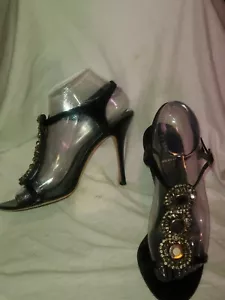 FENDI MADE IN ITALY SCHWARZE HIGH HEEL RIEMCHEN/SLINGBACK DAMEN SCHUHE GR. EU/38 US/8 - Bild 1 von 10