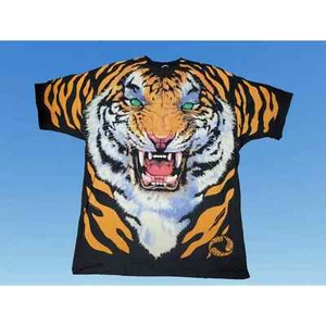 Vintage 90s Liquid Blue Tiger Tshirt All Over Print Big Cat Bengal White XXL - Picture 1 of 7