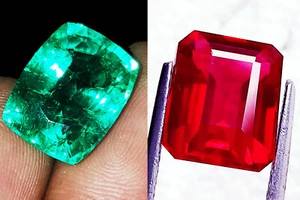 8 to 10 Ct Pair Certified Natural Ruby & Emerald Loose Gemstones With Free Gift - Picture 1 of 8