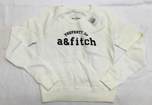 Abercrombie Kids Ivory Sweatshirt With Navy Felt Patch Logo Sz S. NWT!!! - Picture 1 of 1