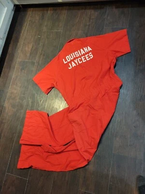 Vtg Jumpsuit One Piece Leisure Jump Suit Hank Louisiana Jaycees EUC Red Large  - Image 1 of 4
