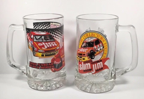 Set of 2 Large Collector Slim Jim Nascar Racing Beer Mugs 1995 1999 Busch Series Cover