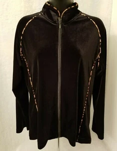 Coldwater Creek Womens Jacket Coat Size S Black Brown Leopard Striped Velor FEEL - Picture 1 of 6