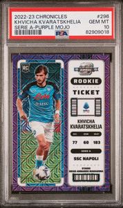 2022 Chronicles #296 Khvicha Kvaratskhelia Serie A Purple Mojo PSA 10 - Pop 5