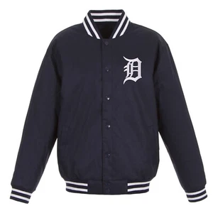 MLB Detroit Tigers Poly Twill Jacket One Embroidered Patch Logo JH Design Navy - Picture 1 of 3