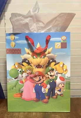Bowser/ Toad/ Princess Super Mario Hallmark 13 X 10 Inch Gift Bag W/ White Paper - Image 1 of 3