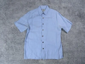 Caribbean Joe Dress Shirt Mens Small Linen Short Sleeve Blue Hawaiian Button Up* - Picture 1 of 11