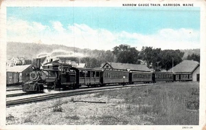 POSTCARD RAILROAD NARROW GAUGE TRAIN HARRISON MAINE - Picture 1 of 2