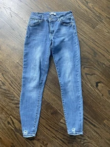 Deezer Jeans Damen 7 Blau Denim Baumwolle Taschen Regular Skinny Leg Knöchelknopf - Bild 1 von 9
