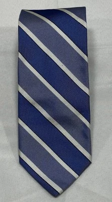 BREUER Men's 100% Silk Necktie Designer Tie Blue White Striped L: 57” x W:3 1/8” - Image 1 of 4