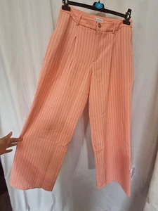 #ladies Size 10 Salmon Colour Wide Leg Pin Stripe Trousers Miss Selfridges BNWT - Picture 1 of 15